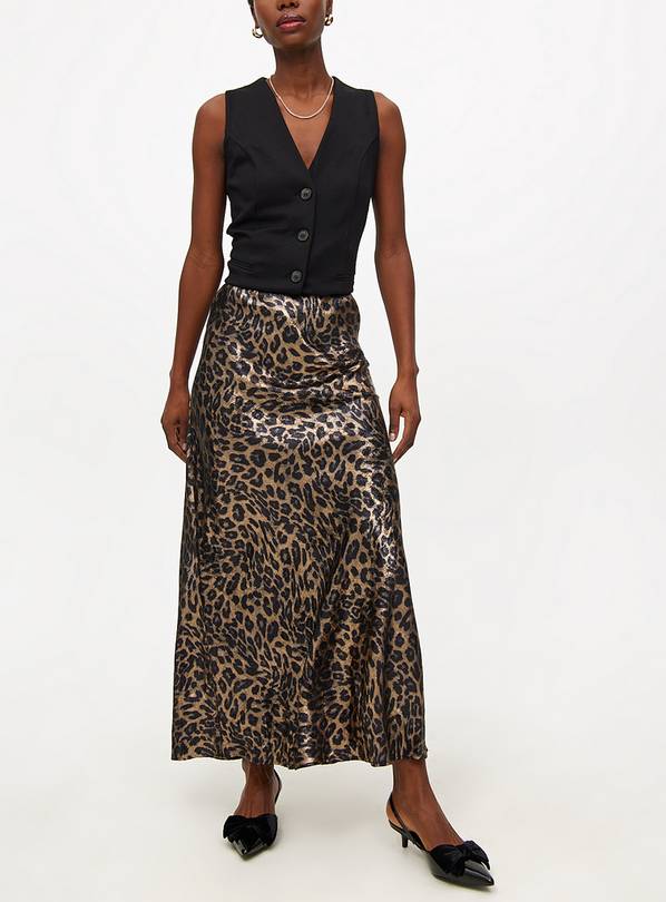 Leopard Print Satin Maxi Skirt 14